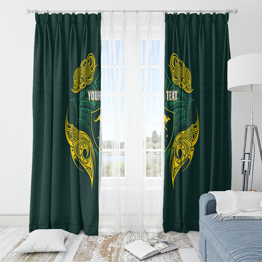 Custom Kangaroos Rugby Window Curtain Polynesian Tribal Pattern Green Gold National Team