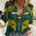 Custom Kangaroos Rugby Women Casual Shirt Polynesian Tribal Pattern Green Gold National Team