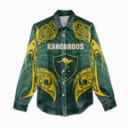 Custom Kangaroos Rugby Women Casual Shirt Polynesian Tribal Pattern Green Gold National Team