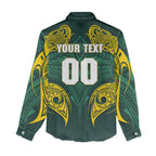 Custom Kangaroos Rugby Women Casual Shirt Polynesian Tribal Pattern Green Gold National Team