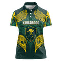 Custom Kangaroos Rugby Women Polo Shirt Polynesian Tribal Pattern Green Gold National Team