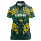 Custom Kangaroos Rugby Women Polo Shirt Polynesian Tribal Pattern Green Gold National Team