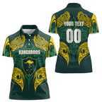 Custom Kangaroos Rugby Women Polo Shirt Polynesian Tribal Pattern Green Gold National Team