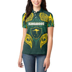 Custom Kangaroos Rugby Women Polo Shirt Polynesian Tribal Pattern Green Gold National Team