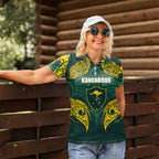 Custom Kangaroos Rugby Women Polo Shirt Polynesian Tribal Pattern Green Gold National Team
