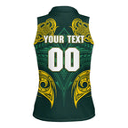 Custom Kangaroos Rugby Women Sleeveless Polo Shirt Polynesian Tribal Pattern Green Gold National Team