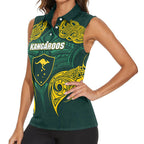 Custom Kangaroos Rugby Women Sleeveless Polo Shirt Polynesian Tribal Pattern Green Gold National Team