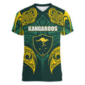 Custom Kangaroos Rugby Women V-Neck T-Shirt Polynesian Tribal Pattern Green Gold National Team