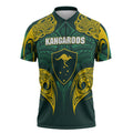 Custom Kangaroos Rugby Zipper Polo Shirt Polynesian Tribal Pattern Green Gold National Team