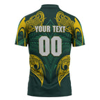 Custom Kangaroos Rugby Zipper Polo Shirt Polynesian Tribal Pattern Green Gold National Team