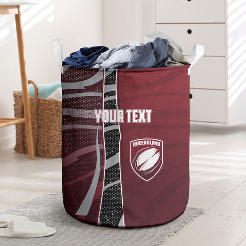 Personalized Queensland Oztag Laundry Basket Abstract Wave And Dotted Pattern Sports