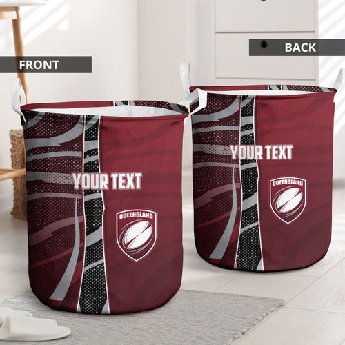 Personalized Queensland Oztag Laundry Basket Abstract Wave And Dotted Pattern Sports