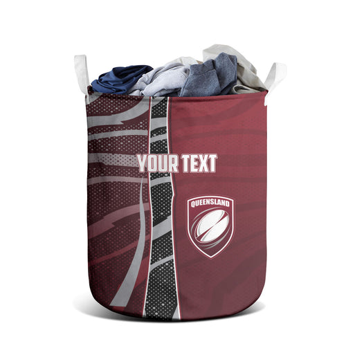 Personalized Queensland Oztag Laundry Basket Abstract Wave And Dotted Pattern Sports