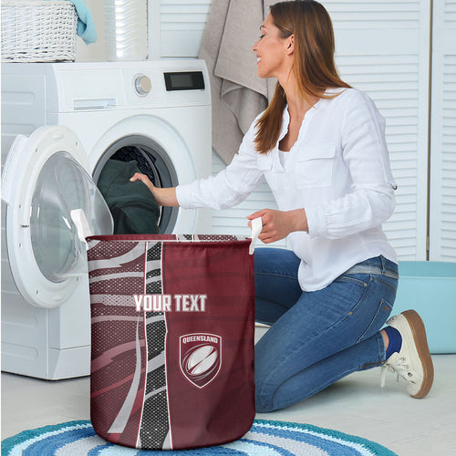 Personalized Queensland Oztag Laundry Basket Abstract Wave And Dotted Pattern Sports