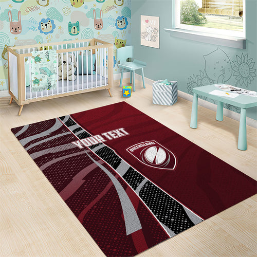 Personalized Queensland Oztag Area Rug Abstract Wave And Dotted Pattern Sports