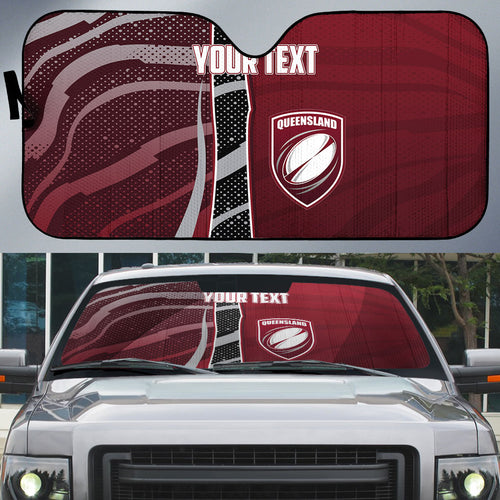 Personalized Queensland Oztag Auto Sun Shade Abstract Wave And Dotted Pattern Sports