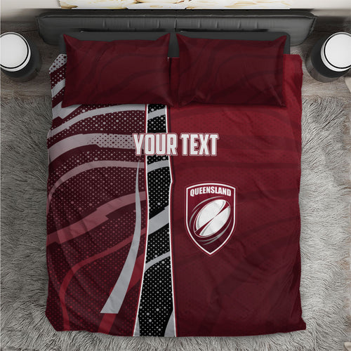 Personalized Queensland Oztag Bedding Set Abstract Wave And Dotted Pattern Sports