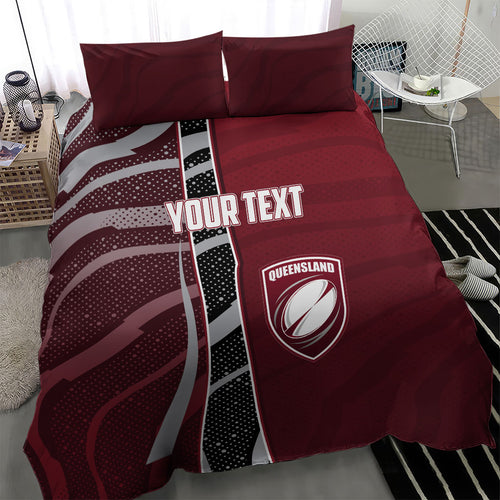 Personalized Queensland Oztag Bedding Set Abstract Wave And Dotted Pattern Sports