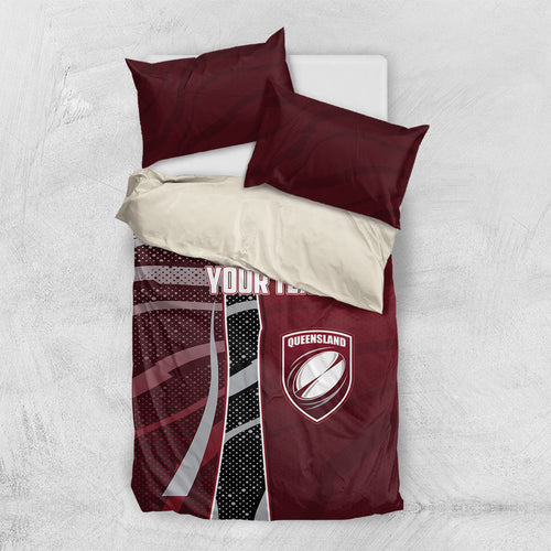 Personalized Queensland Oztag Bedding Set Abstract Wave And Dotted Pattern Sports