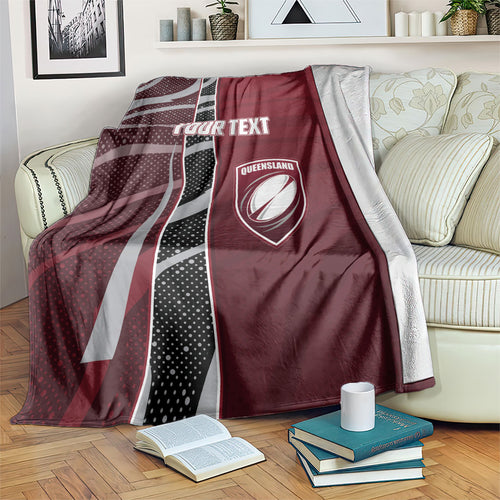 Personalized Queensland Oztag Blanket Abstract Wave And Dotted Pattern Sports