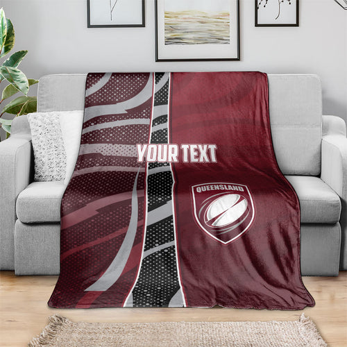 Personalized Queensland Oztag Blanket Abstract Wave And Dotted Pattern Sports