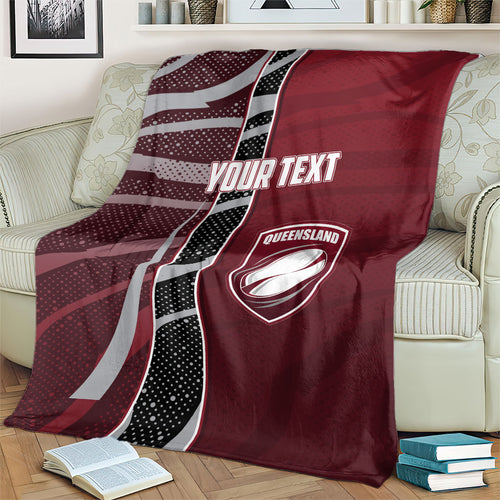 Personalized Queensland Oztag Blanket Abstract Wave And Dotted Pattern Sports