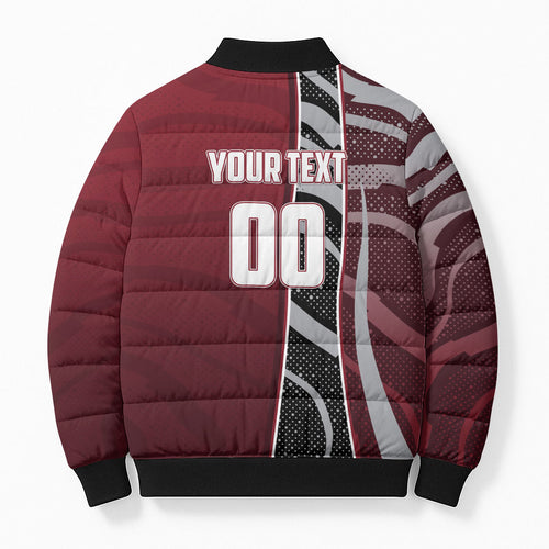 Personalized Queensland Oztag Bomber Puffer Jacket Abstract Wave And Dotted Pattern Sports