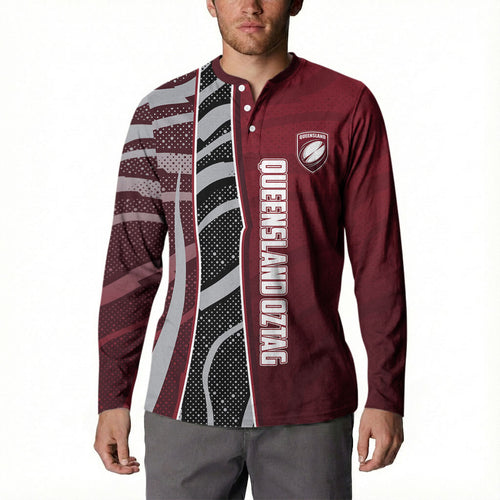 Personalized Queensland Oztag Button Sweatshirt Abstract Wave And Dotted Pattern Sports