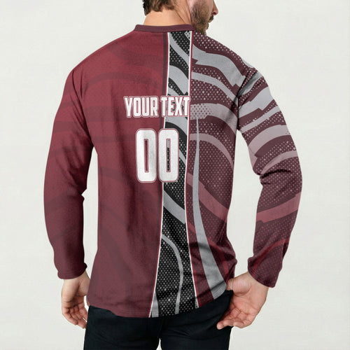 Personalized Queensland Oztag Button Sweatshirt Abstract Wave And Dotted Pattern Sports