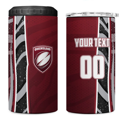 Personalized Queensland Oztag 4 in 1 Can Cooler Tumbler Abstract Wave And Dotted Pattern Sports