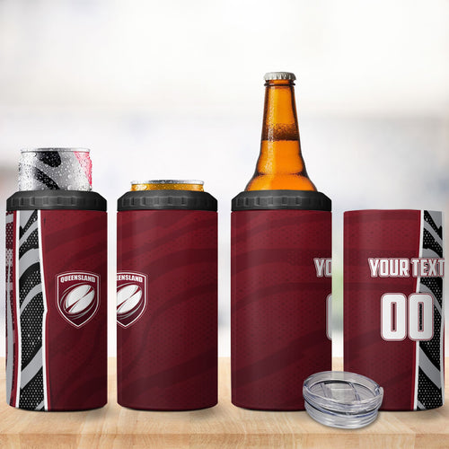 Personalized Queensland Oztag 4 in 1 Can Cooler Tumbler Abstract Wave And Dotted Pattern Sports