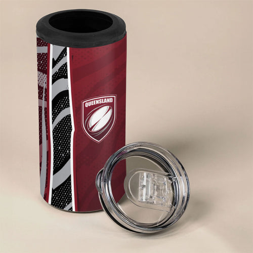 Personalized Queensland Oztag 4 in 1 Can Cooler Tumbler Abstract Wave And Dotted Pattern Sports