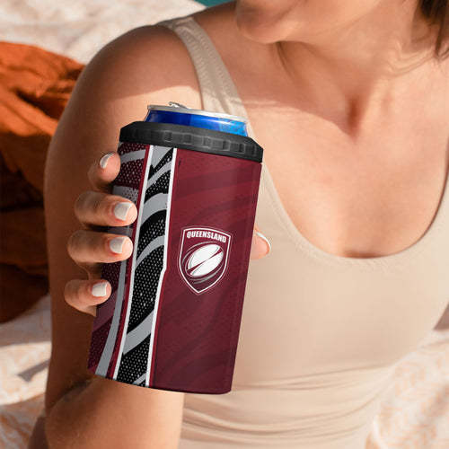 Personalized Queensland Oztag 4 in 1 Can Cooler Tumbler Abstract Wave And Dotted Pattern Sports