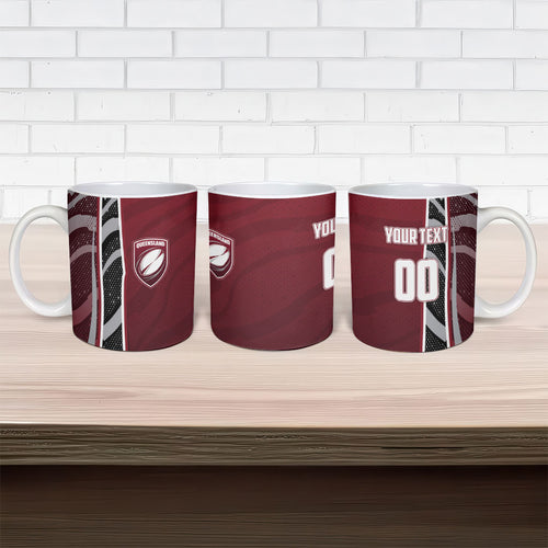 Personalized Queensland Oztag Ceramic Mug Abstract Wave And Dotted Pattern Sports