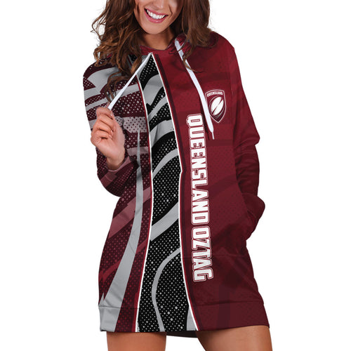Personalized Queensland Oztag Hoodie Dress Abstract Wave And Dotted Pattern Sports