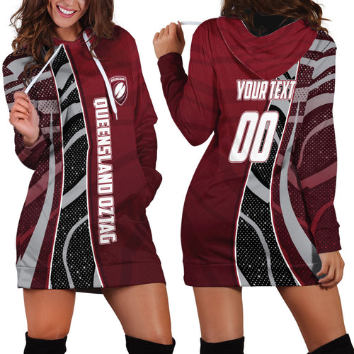 Personalized Queensland Oztag Hoodie Dress Abstract Wave And Dotted Pattern Sports
