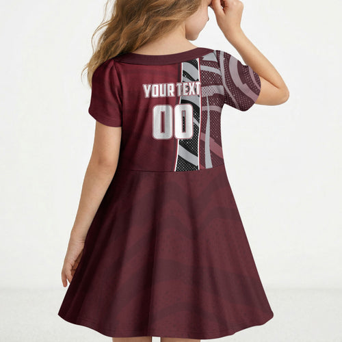 Personalized Queensland Oztag Kid Short Sleeve Dress Abstract Wave And Dotted Pattern Sports
