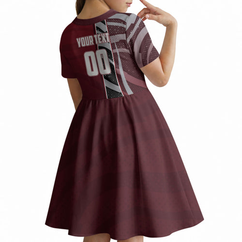 Personalized Queensland Oztag Kid Short Sleeve Dress Abstract Wave And Dotted Pattern Sports