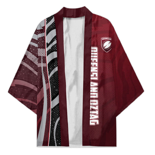 Personalized Queensland Oztag Kimono Abstract Wave And Dotted Pattern Sports