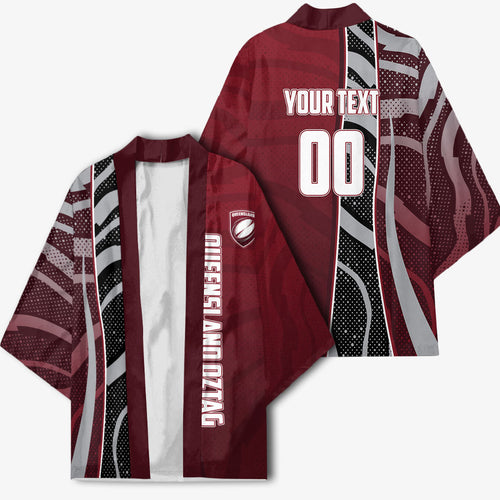 Personalized Queensland Oztag Kimono Abstract Wave And Dotted Pattern Sports