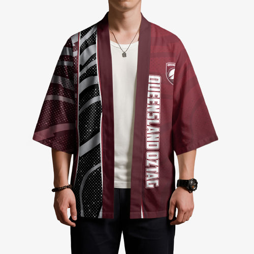 Personalized Queensland Oztag Kimono Abstract Wave And Dotted Pattern Sports