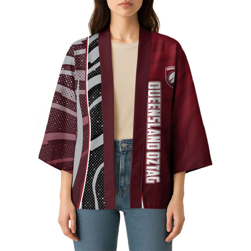 Personalized Queensland Oztag Kimono Abstract Wave And Dotted Pattern Sports