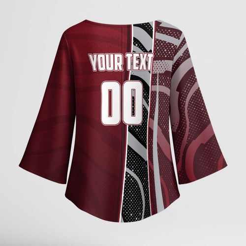 Personalized Queensland Oztag Kimono Sleeve Blouse Abstract Wave And Dotted Pattern Sports
