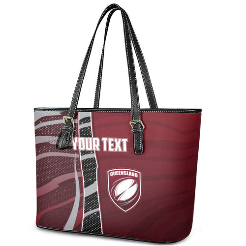 Personalized Queensland Oztag Leather Tote Bag Abstract Wave And Dotted Pattern Sports