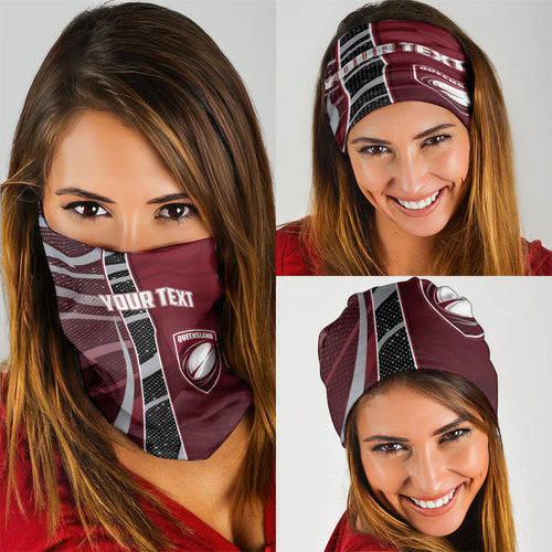 Personalized Queensland Oztag Neck Gaiter Abstract Wave And Dotted Pattern Sports
