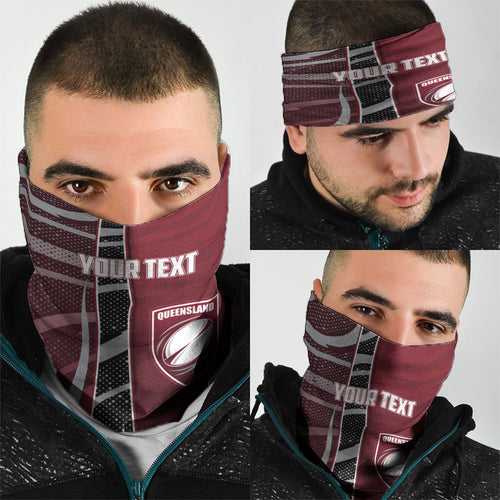 Personalized Queensland Oztag Neck Gaiter Abstract Wave And Dotted Pattern Sports