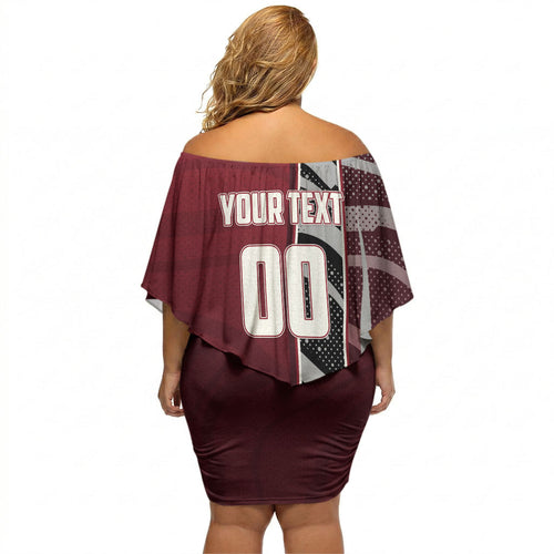 Personalized Queensland Oztag Off Shoulder Short Dress Abstract Wave And Dotted Pattern Sports