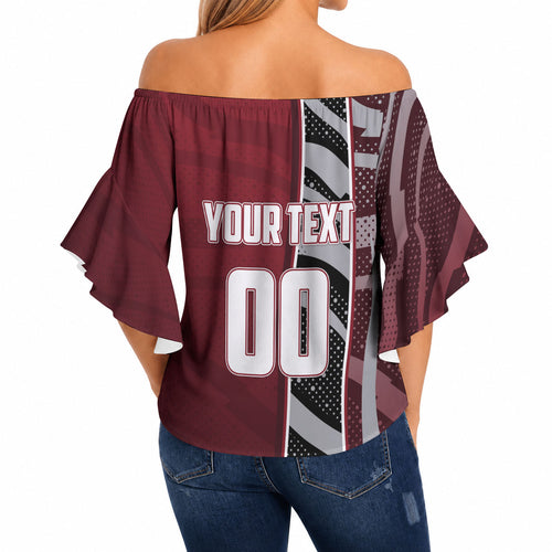 Personalized Queensland Oztag Off Shoulder Wrap Waist Top Abstract Wave And Dotted Pattern Sports