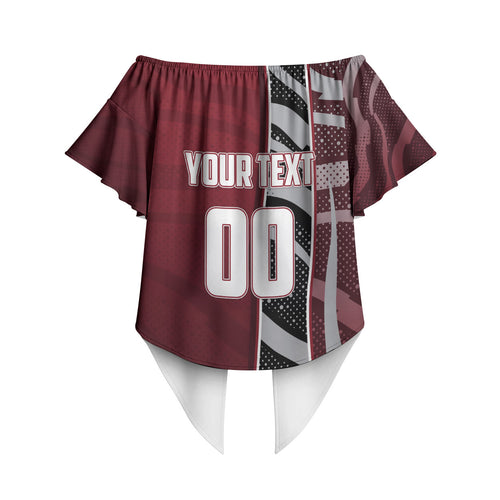 Personalized Queensland Oztag Off Shoulder Wrap Waist Top Abstract Wave And Dotted Pattern Sports