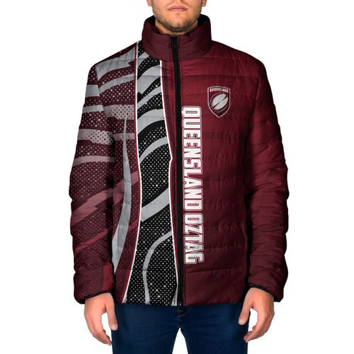 Personalized Queensland Oztag Padded Jacket Abstract Wave And Dotted Pattern Sports